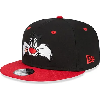 Gorra plana negra y roja snapback 9FIFTY de Silvestre Looney Tunes de New Era