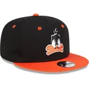 gorra-plana-negra-y-naranja-snapback-9fifty-de-pato-lucas-looney-tunes-de-new-era