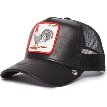 Gorra trucker negra gallo Cock Will Prevail The Farm Leather de Goorin Bros.