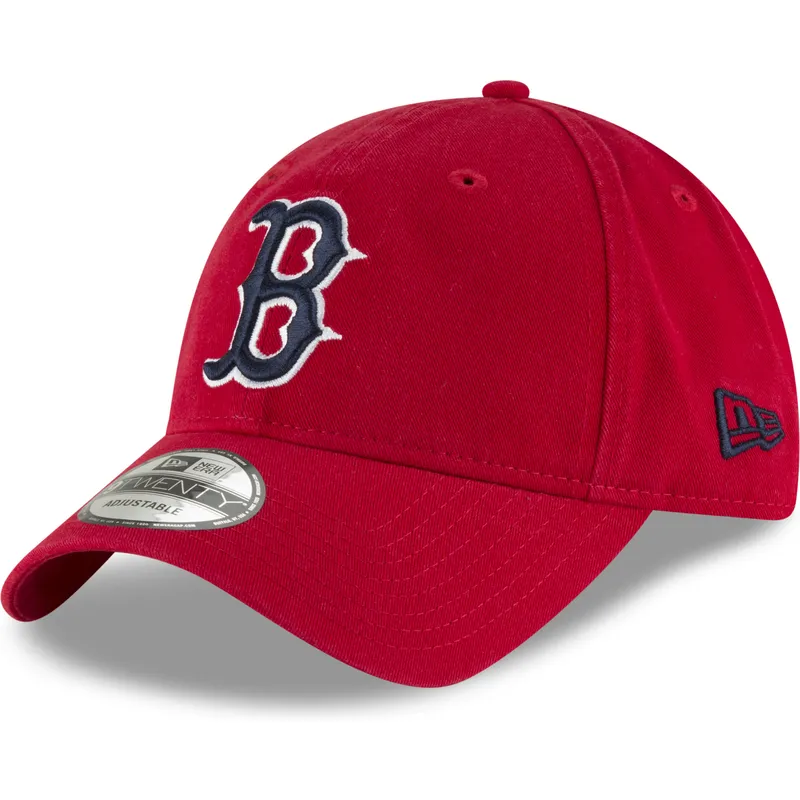 rote-verstellbare-curved-cap-mit-marineblauem-logo-9twenty-core-classic-der-boston-red-sox-mlb-von-new-era