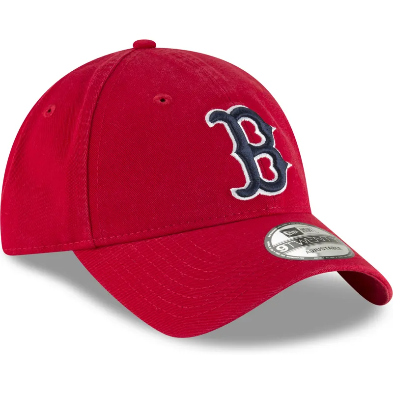 rote-verstellbare-curved-cap-mit-marineblauem-logo-9twenty-core-classic-der-boston-red-sox-mlb-von-new-era