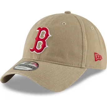 New Era Curved Brim Red Logo 9TWENTY Core Classic Boston Red Sox MLB Light Brown Adjustable Cap