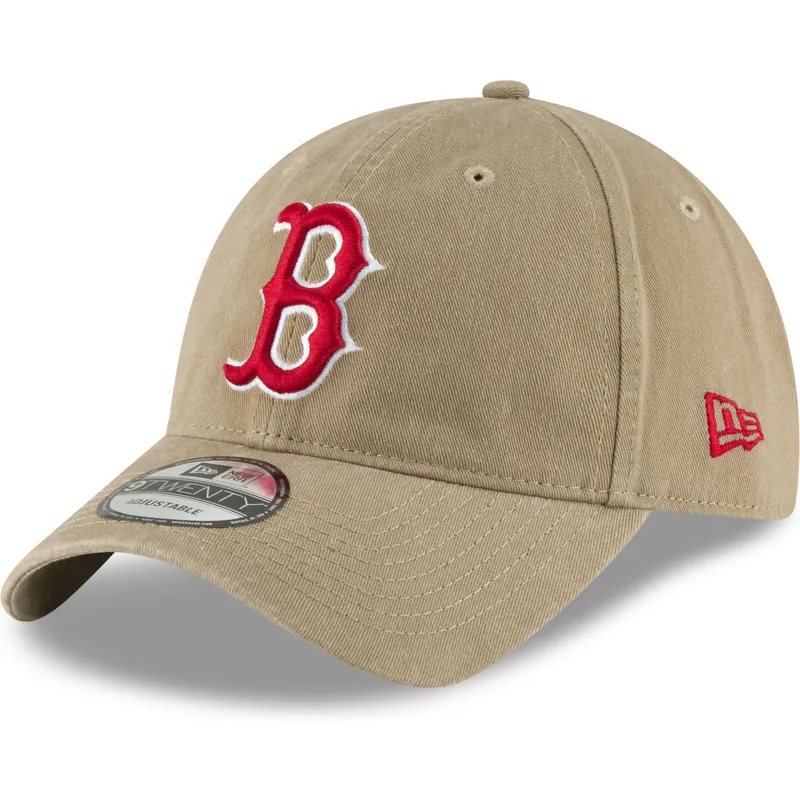 ljusbrun-bojd-justerbar-keps-med-rod-logotyp-9twenty-core-classic-fran-boston-red-sox-mlb-av-new-era