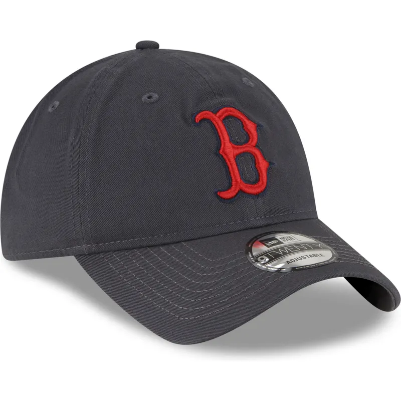 graue-verstellbare-curved-cap-mit-rotem-logo-9twenty-core-classic-der-boston-red-sox-mlb-von-new-era