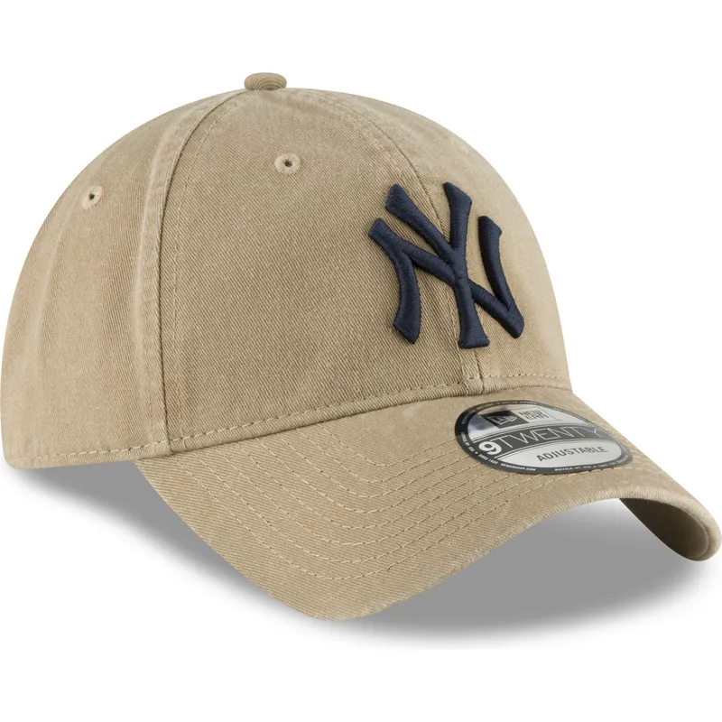 ljusbrun-bojd-justerbar-keps-med-marinbla-logotyp-9twenty-core-classic-fran-new-york-yankees-mlb-av-new-era