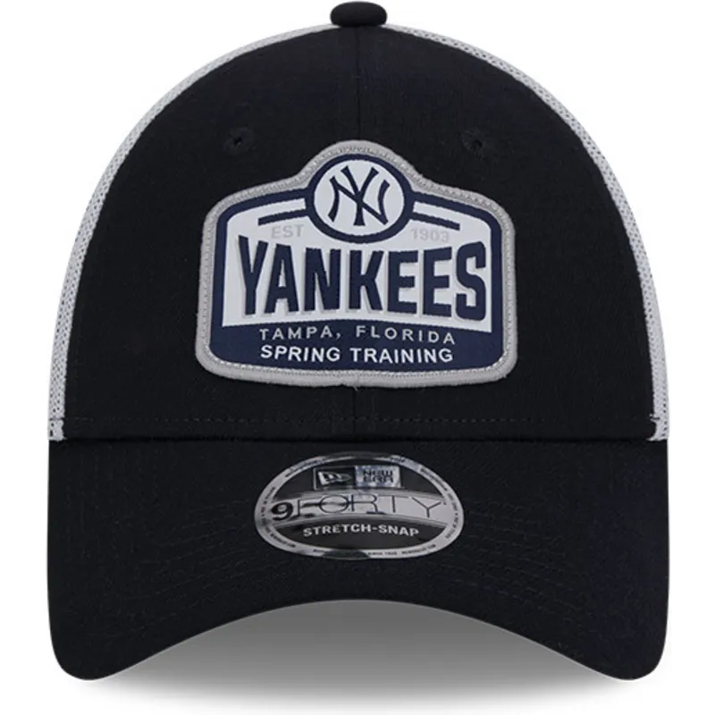 New Era 9FORTY Stretch Snap Tab New York Yankees MLB Navy Blue and White  Trucker Hat