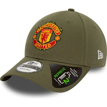 Gorra curva verde ajustable 9FORTY Seasonal REPREVE de Manchester United Football Club Premier League de New Era