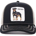 casquette-trucker-noire-et-blanche-chien-rottweiler-bad-boy-the-baddest-boy-the-farm-goorin-bros