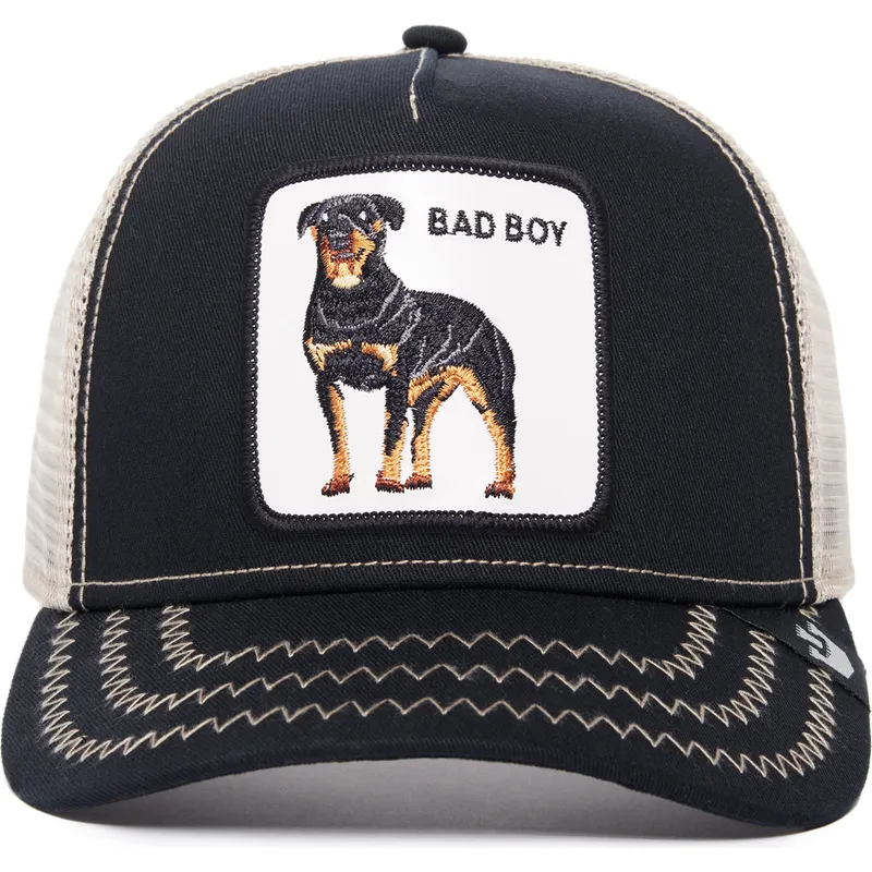 gorra-trucker-negra-y-blanca-perro-rottweiler-bad-boy-the-baddest-boy-the-farm-de-goorin-bros