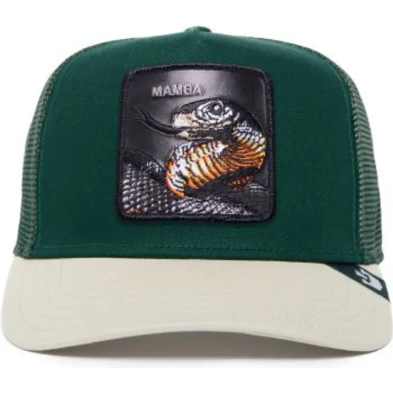 gorra-trucker-verde-y-blanca-serpiente-mamba-the-farm-premium-de-goorin-bros