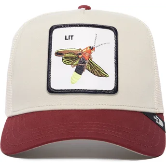 Gorra trucker beige y roja luciérnaga Lit The Farm Premium de Goorin Bros.