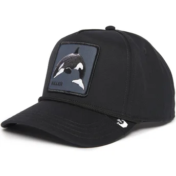 Gorra curva negra snapback orca Killer Whale 100 The Farm All Over Canvas de Goorin Bros.