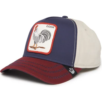 Gorra curva azul marino, beige y roja snapback gallo Cock All American Rooster 100 The Farm All Over Canvas de Goorin Bros.