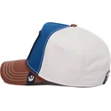 gorra-curva-azul-blanca-y-marron-snapback-perro-bulldog-tough-bully-100-the-farm-all-over-canvas-de-goorin-bros