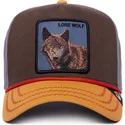 gorra-curva-marron-gris-y-naranja-snapback-lobo-lone-wolf-100-the-farm-all-over-canvas-de-goorin-bros