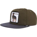 gorra-plana-verde-y-azul-snapback-perro-rottweiler-bad-boy-top-dog-the-farm-flats-de-goorin-bros