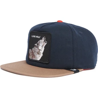 Marineblaue und braune Snapback-Flatcap Lone Wolf One Pack The Farm Flats von Goorin Bros.
