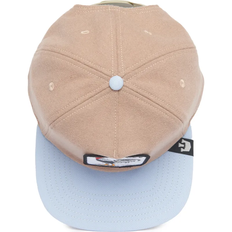 plaska-czapka-brazowo-niebieska-snapback-kogut-cock-free-range-the-farm-flats-goorin-bros