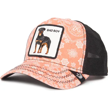 Gorra trucker rosa y negra perro rottweiler Bad Boy Lovesexy The Farm Paisley de Goorin Bros.