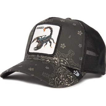 Gorra trucker negra escorpión Deadly Diamonds And Pearls The Farm Paisley de Goorin Bros.