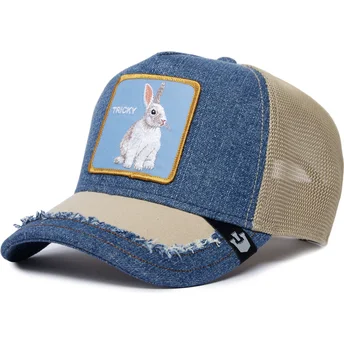 Gorra trucker azul y beige conejo Tricky Silky Rabbit The Farm Silky Roots de Goorin Bros.