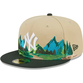 Gorra plana marrón y verde ajustada 5950 Team Landscape de New York Yankees MLB de New Era