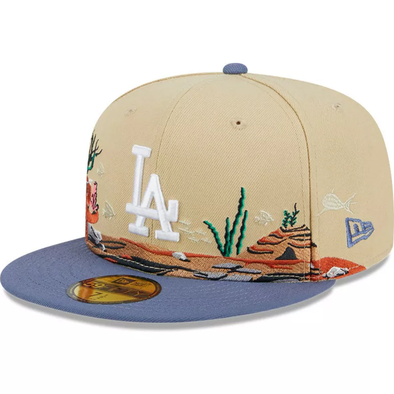 New Era Flat Brim 5950 Team Landscape Los Angeles Dodgers Brown and Blue Fitted Cap