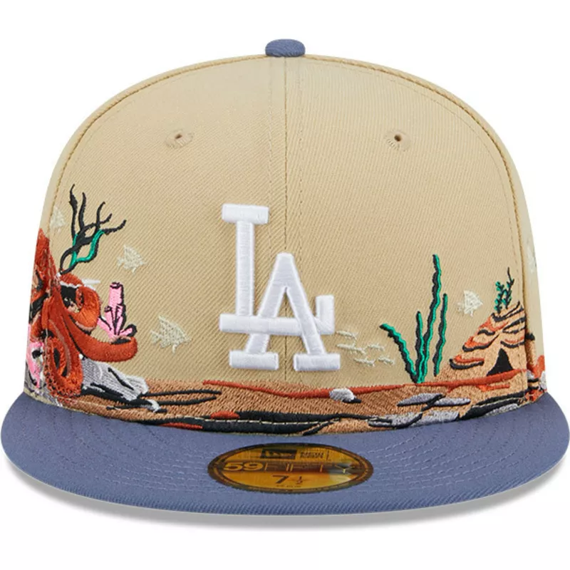 New Era Flat Brim 5950 Team Landscape Los Angeles Dodgers Brown and Blue Fitted Cap