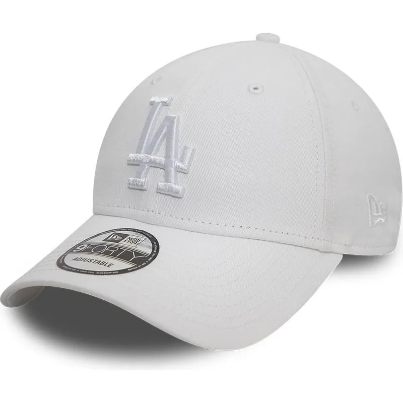 weisse-verstellbare-curved-cap-mit-weissem-logo-9forty-league-essential-der-los-angeles-dodgers-mlb-von-new-era