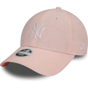 Justerbar rosa kurvad keps för dam 9FORTY Linen från New York Yankees MLB av New Era