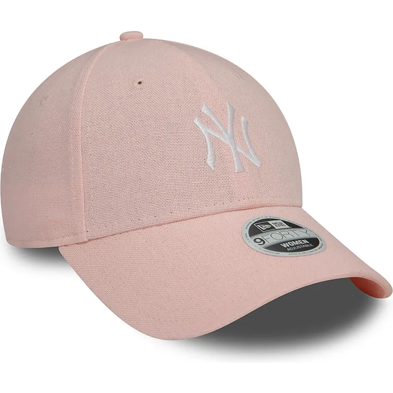 verstellbare-rosa-damenkappe-mit-gebogenem-schirm-9forty-linen-der-new-york-yankees-mlb-von-new-era