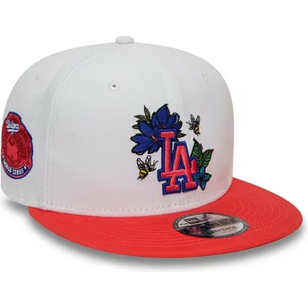 Casquette plate blanche et rouge snapback 9FIFTY Floral Los Angeles Dodgers MLB New Era
