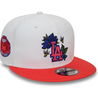 Gorra plana blanca y roja snapback 9FIFTY Floral de Los Angeles Dodgers MLB de New Era