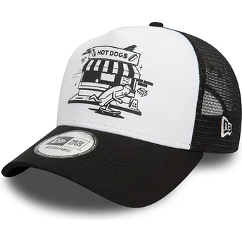 Gorra trucker blanca y negra A Frame Graphic de Hot Dog New York de New Era