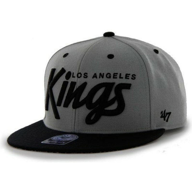 47-brand-flat-brim-script-logo-los-angeles-kings-nhl-dark-grey-snapback-cap