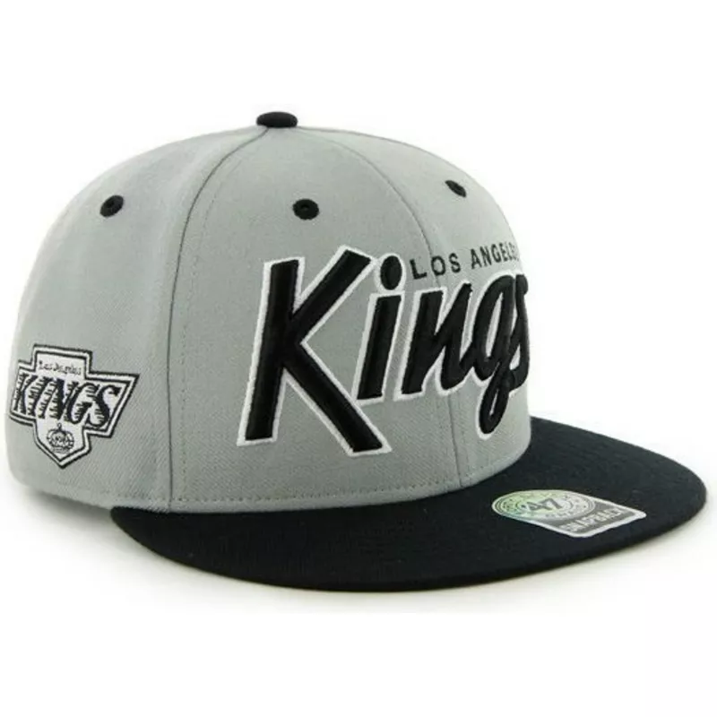 47-brand-flat-brim-script-logo-los-angeles-kings-nhl-grey-snapback-cap