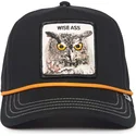 schwarze-gebogene-snapback-kappe-eule-wise-owl-100-the-farm-all-over-canvas-von-goorin-bros