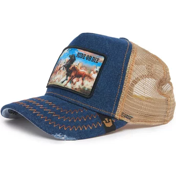 Goorin Bros. Horse Ride Or Die Model No. 21D302D13 Rodeo The Farm Blue and Beige Trucker Hat