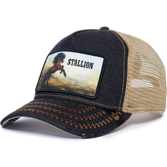 gorra-trucker-negra-y-beige-caballo-stallion-model-no-5741110n-rodeo-the-farm-de-goorin-bros