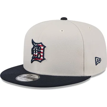 Gorra plana beige y azul marino snapback 9FIFTY 4th of July de Detroit Tigers MLB de New Era