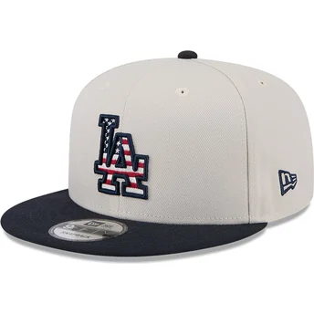 Casquette plate beige et bleue marine snapback 9FIFTY 4th of July Los Angeles Dodgers MLB New Era