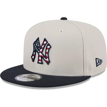 Casquette plate beige et bleue marine snapback 9FIFTY 4th of July New York Yankees MLB New Era
