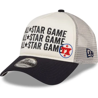 New Era A Frame All Star Game Texas Rangers MLB Beige and Navy Blue Trucker Hat
