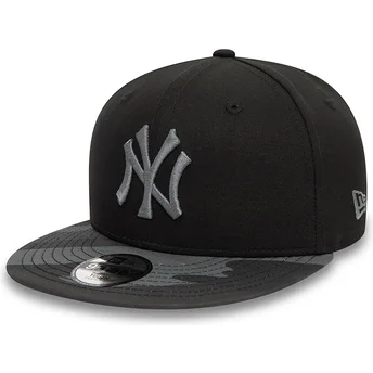 Casquette plate noire snapback avec logo grise pour enfant 9FIFTY Contrast New York Yankees MLB New Era