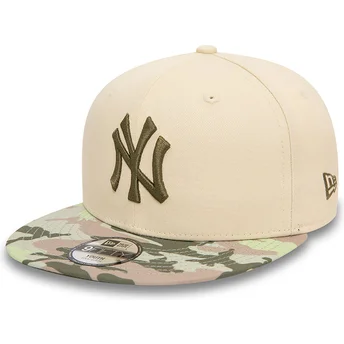 Casquette plate beige snapback avec logo vert pour enfant 9FIFTY Contrast New York Yankees MLB New Era