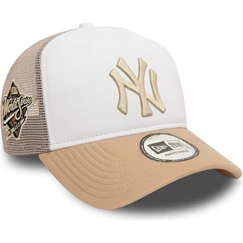 Gorra trucker blanca y beige A Frame World Series de New York Yankees MLB de New Era