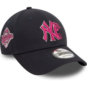 New Era Curved Brim Pink Logo 9FORTY Flower Icon New York Yankees MLB Navy Blue Adjustable Cap