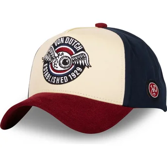 Καπέλο καμπύλης μπεζ, μπλε και κόκκινο snapback VINT02 από Von Dutch