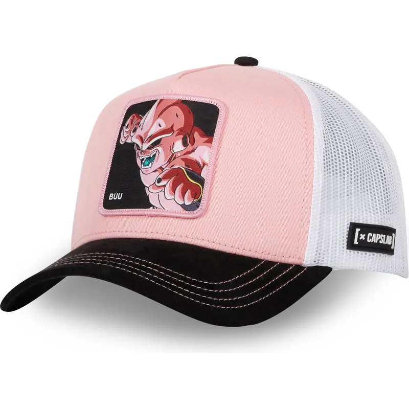 trucker-cap-rosa-weiss-und-schwarz-kid-buu-dbz8-buu-dragon-ball-von-capslab