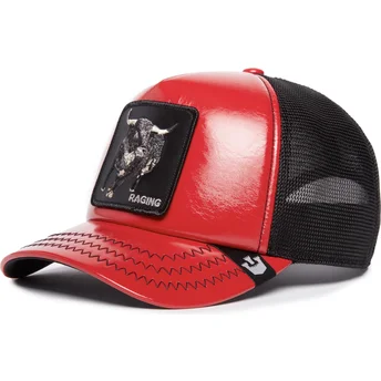 casquette-trucker-rouge-et-noire-bull-raging-pamplona-puff-patent-the-farm-goorin-bros